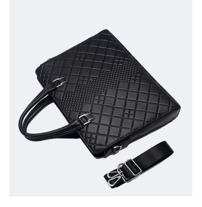 HERDER классический большой клетчатый дизайнерский черный мужской кожаный портфель для ноутбука Одноцветный модный мужской кожаный портфель сумка на плечо