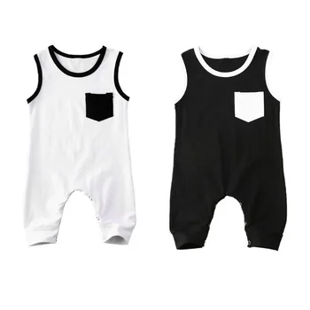 

Pudcoco Fast Shipping 0-18M Summer Baby Boy Clothing Sleevless Solid Cotton Soft Jumpsuit Boy Outfit
