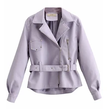 

SWEETKAMAFashion Women PU Faux Leather Jacket With Belt 2020 Turn Down Collar Solid Coat Outerwear Ladie Long Sleeve Chic Tops