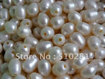 

Free ship !!! 500piece 9-10mm 2mm hole white color oval rice shape loose freshwater pearl beads
