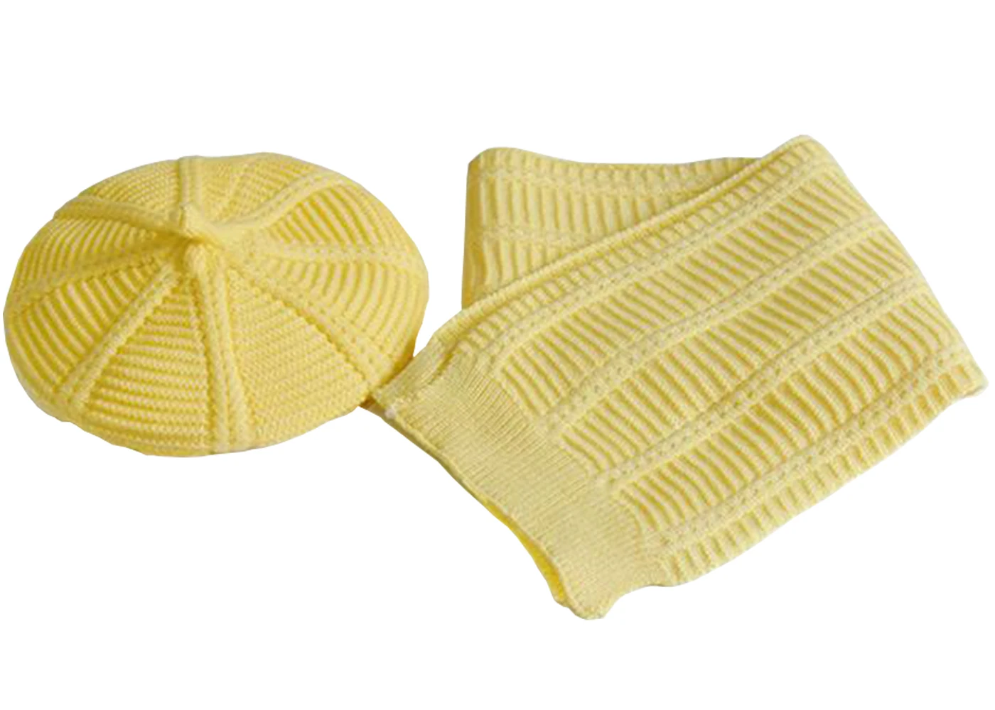 Yellow Детские вязаные французские береты и шарф с косичками для девочек и мальчиков, набор из коллекции года, Новые однотонные Ретро шапочки ярких цветов - Цвет: Yellow