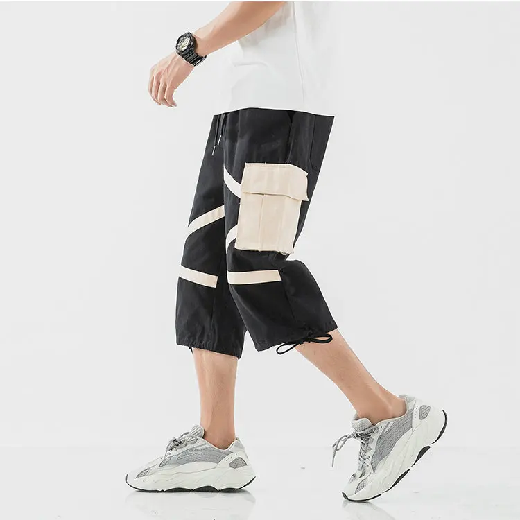 Harajuku Western Style Men Pockets Harem Pants Nice Hip Hop Streetwear Casual Calf-Length Pants Loose Mens Cropped Short Pants