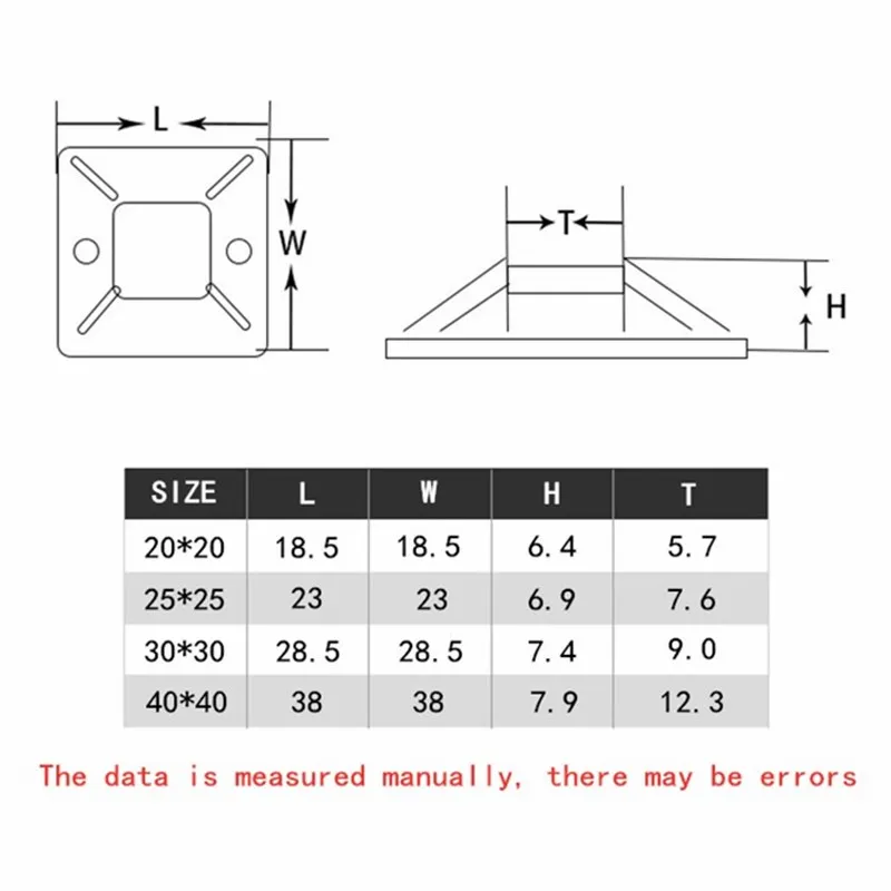 Description Picture 2 of itemCable Tie 250/500/1000Pcs Cable Base Black And White Automotive Cable Self-Adhesive Mount Cable Tie Holder Base