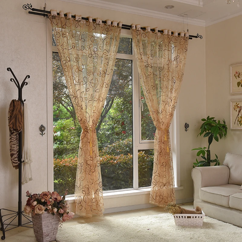 Modern Voile Curtains Embroidered Sheer Curtains Window Tulle for Bedroom Living Room Tulle Curtain for Kitchen Window Screening - Цвет: brown