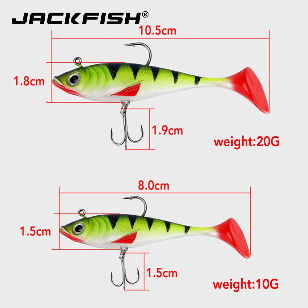 JACKFISH 10 г/20 г 3D глаза свинцовые рыболовные приманки с Т-образным хвостом мягкие рыболовные приманки одиночные крючковые приманки искусственные приманки блесна для поддева резины