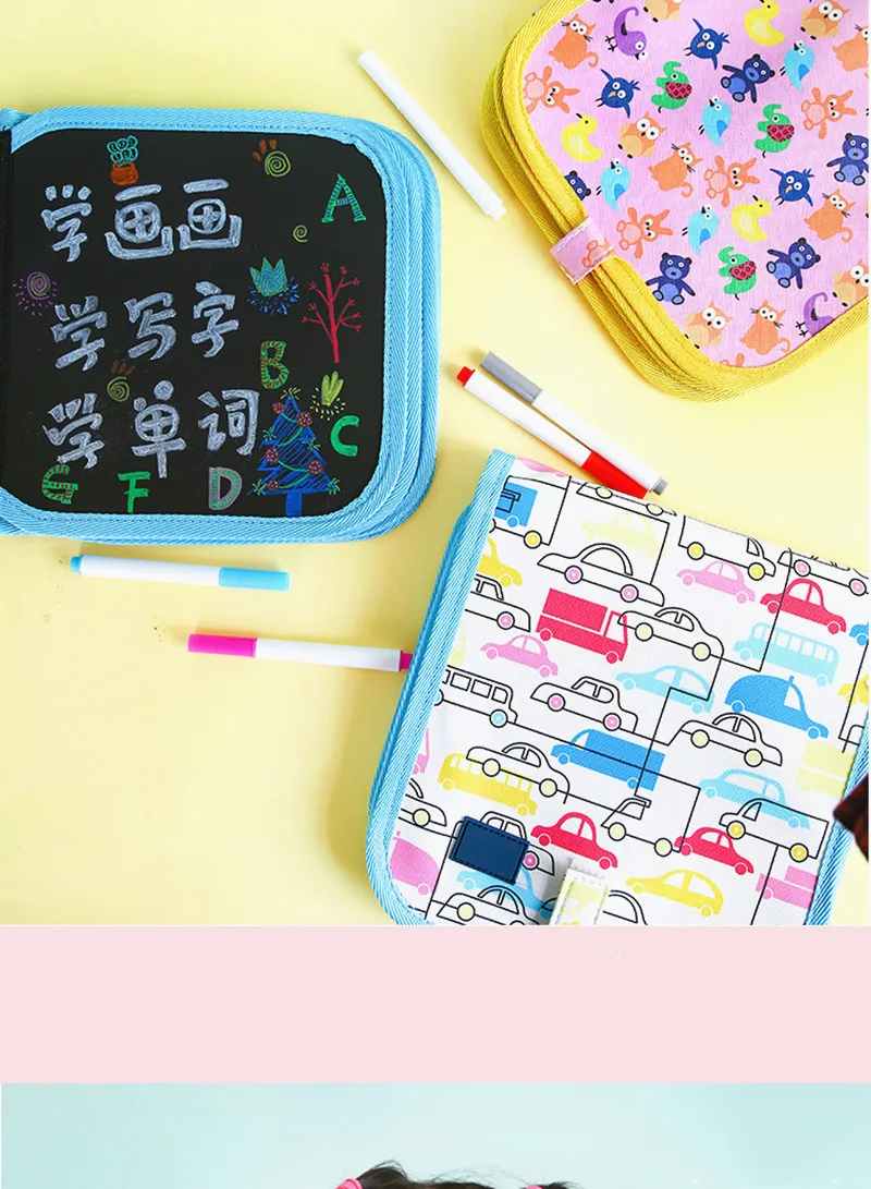 DIY мел доска книга для рисования ПВХ водонепроницаемый портативный волшебная ручка живопись окраска животных книга доска детские игрушки 6 ручек