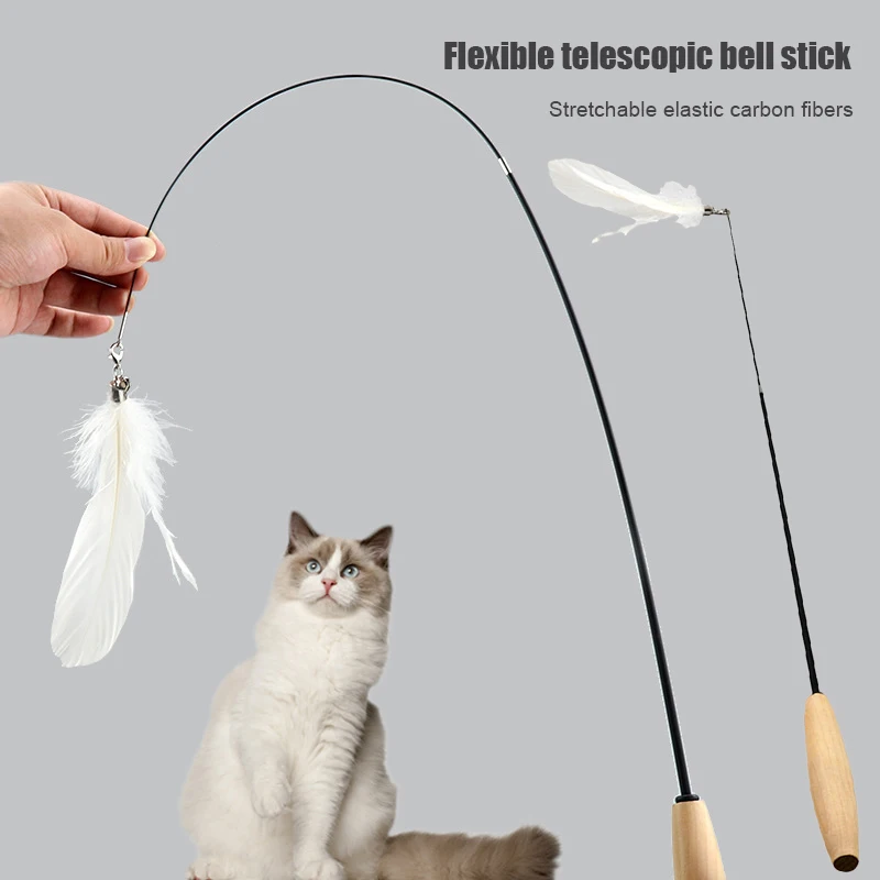 Feather Teaser Cat Toy Flying Catcher with Extra Long Wand Small Bell Kitten Funny Playing Toy HKS99