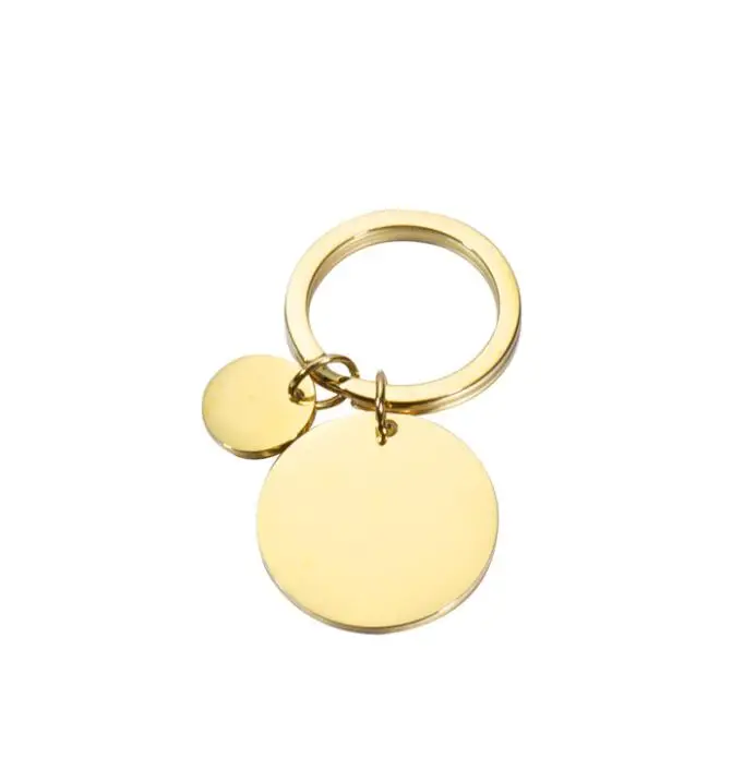 10pcs Gold/steel Stainless Steel Round Pendant keychain Blank Engravable Charm Double-sided Mirror Polishing Couple Key Chain