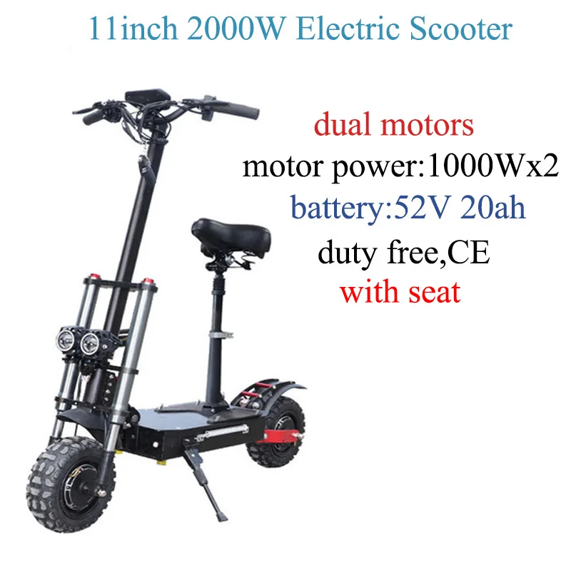 2000W 52V20Ah seat Мощный 60V3200W Электрический скутер для взрослых, высокоскоростной 80kmh складной двойной мотор, двойной двигатель, внедорожный мотор, колесо, E скутер - Цвет: 2000W 52V20Ah seat