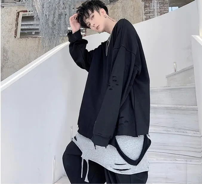 M-XL! темная индивидуальность; бренд; стиль для волос; тренд; неровная Мода; дизайн с дырками; Мужская свободная куртка