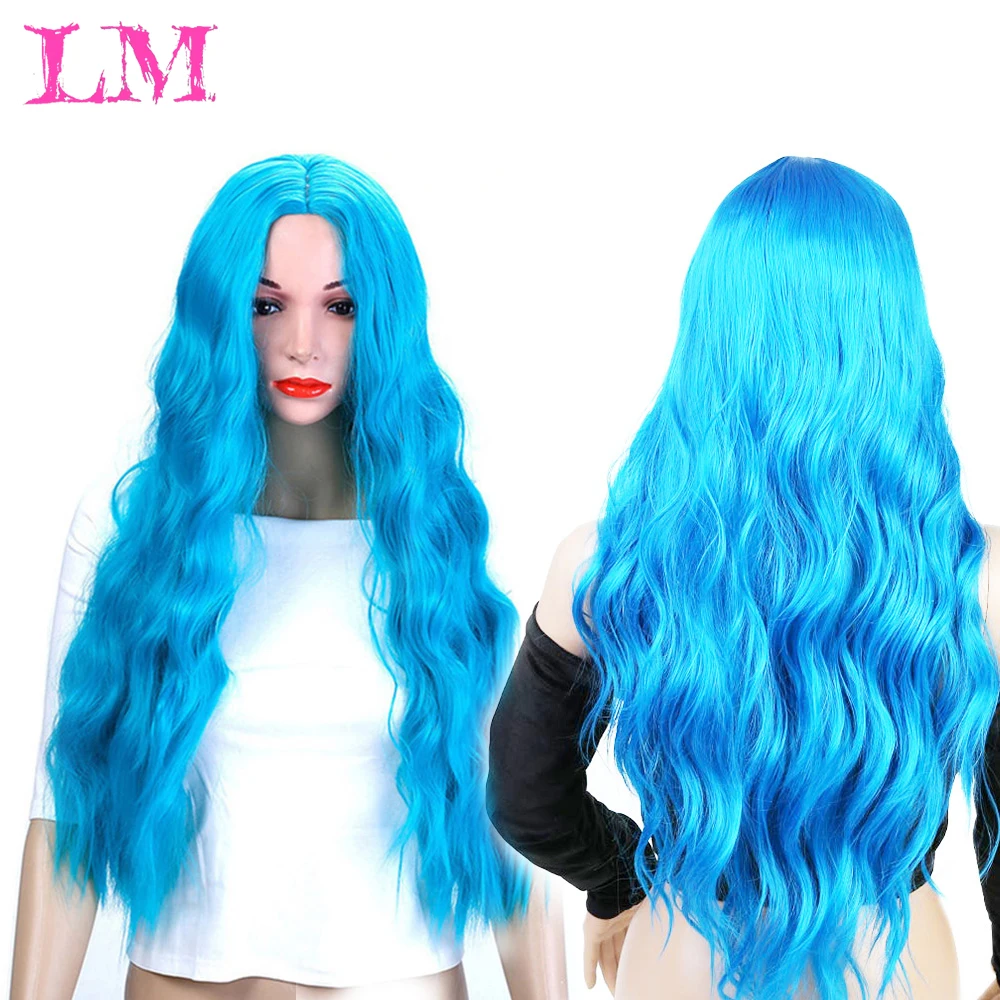 

LiangMo Noble black wig deep wave high temperature fiber middle part 26 inch synthetic wig for women