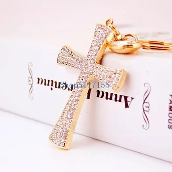 

free shipping 100pcs/lot rhinestone cross keychain purse hanger baby showers baptism christening party favors and giveaway gifts
