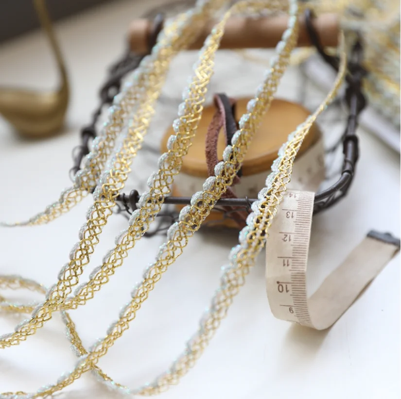 5 Meters/lot Width 1cm Gold Lace Fabric Ribbon Lace Material Sewing