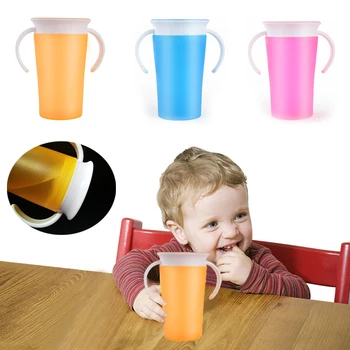 

360 Degrees Can Be Rotated Baby Learning Drinking Cup With Double Handle Flip lid Leakproof Magic Infants Cups Have Cup Cover