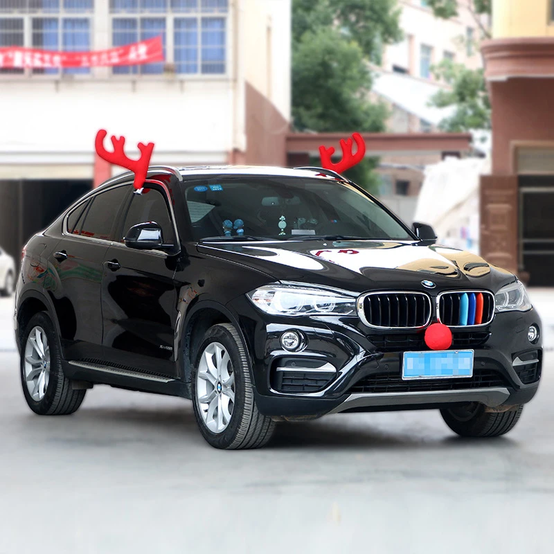Мультфильм 1 пара рога+ 1 нос милый автомобиль нос гудок Счастливого Рождества Декор автомобиля счастливый год автобус Decorration поставка