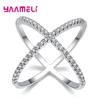 

925 Sterling Silver Ring Hip Hop Punk Cross X Shape Fashion Women Personality Finger Accessories Jewelry AAA Top Quality Zircon