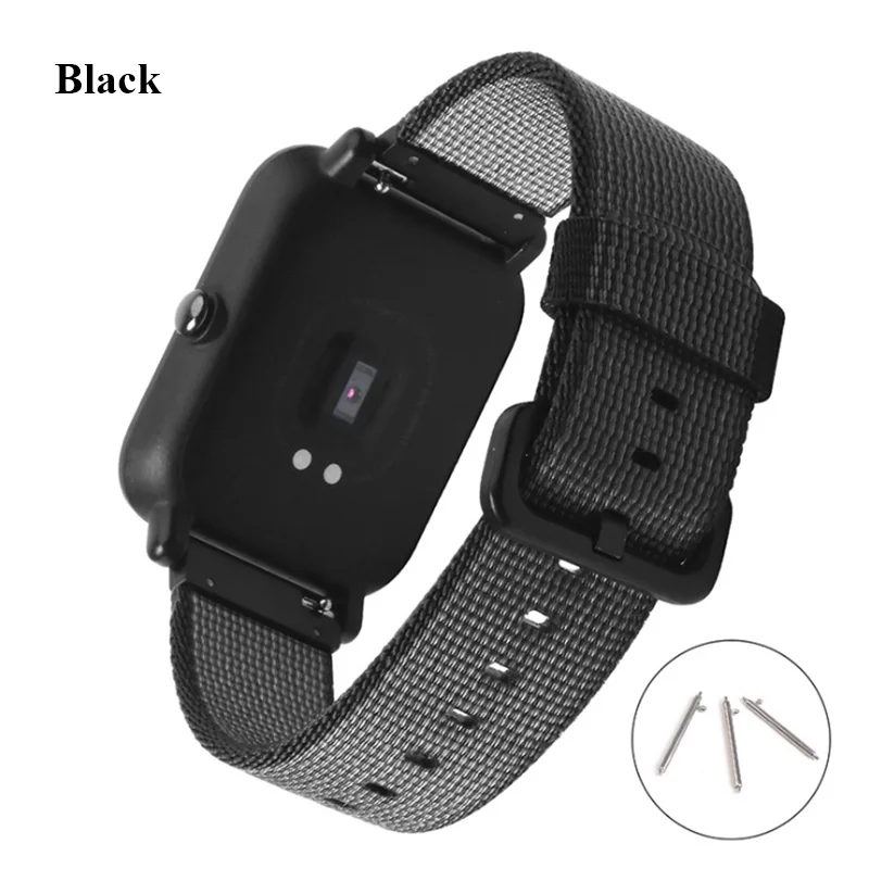 BOORUI нейлон Amazfit Bip ремешок для Xiaomi Huami Amazfit Молодежная версия ремешки для часов с металлической пряжкой 20 мм ремешок - Цвет: Black
