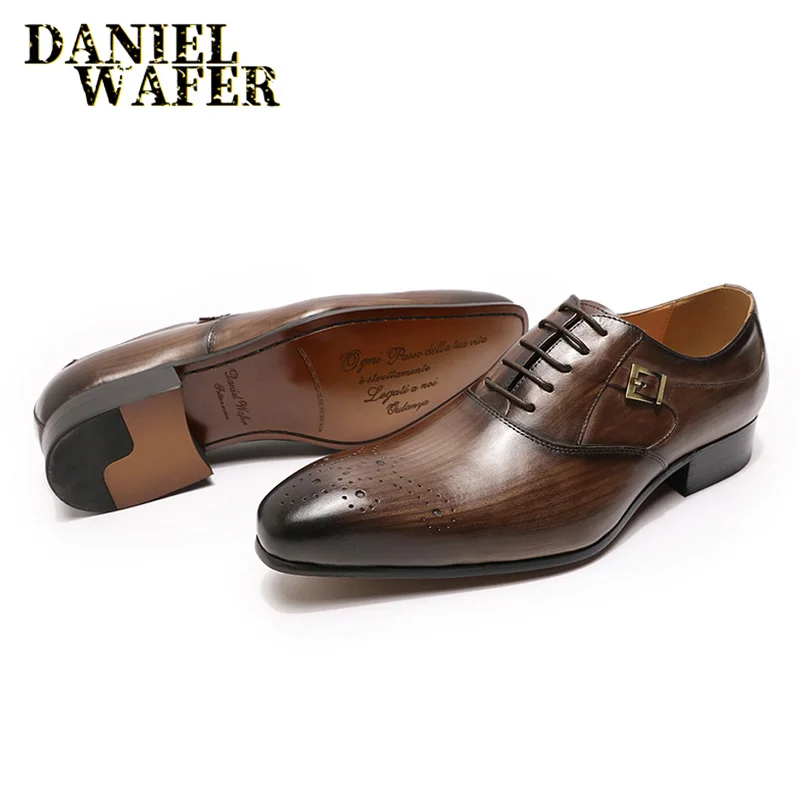 Zapatos OXFORD de cuero de lujo para hombre, calzado de vestir FORMAL con  cordones, hebilla, correa, Punta puntiaguda, estampados de pulido hechos a  mano, para oficina y boda|Zapatos formales| - AliExpress