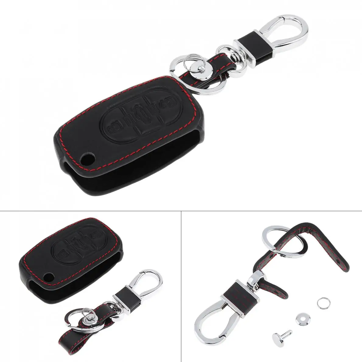 

3 Buttons 3D Leather Car Key Cover Protector Holder with Hanging BuckleFit for AudiA3/A4 /A6/A8 / A8Quattro /TT/ RS4 1997-2005