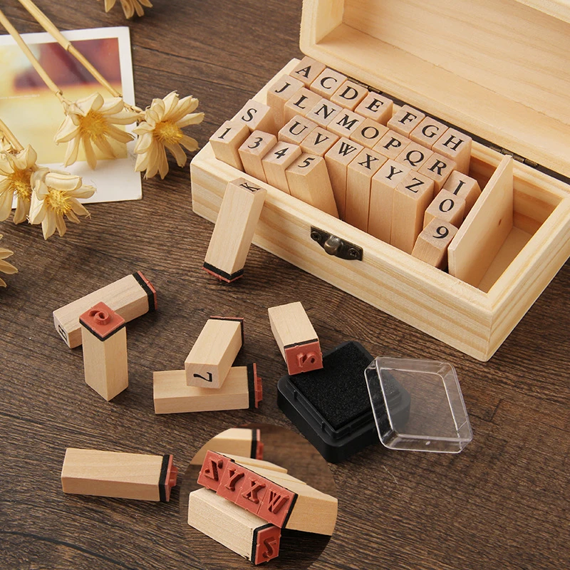

Self Inking Number Letter Stamp School Stationery Wood Rectangle Kids Number Seal Diary Decoration DIY Handmade 1 Set With Box