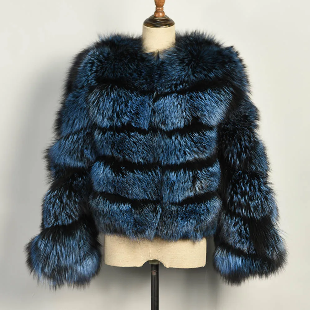 Silver Fox Blue Новые модные пальто из натурального меха, Для женщин роскошный красный лисий мех куртки Женский черно-бурой лисы верхняя одежда S7560 - Цвет: Silver Fox Blue