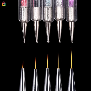 

BeautyBigBang 5Pcs Nail Art Dotting Pen 2 way UV Gel Acrylic Drawing Painting Liner Brush Rhinestone Crystal Manicure Tools