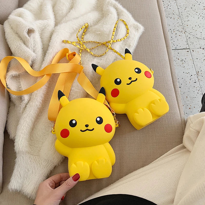 

Free Drop Shipping Mobile Phone Bag Cute Cartoon Silicone Crossbody Women Leisure Shoulder Bag Anime Pikachu Makeup Travel Bag