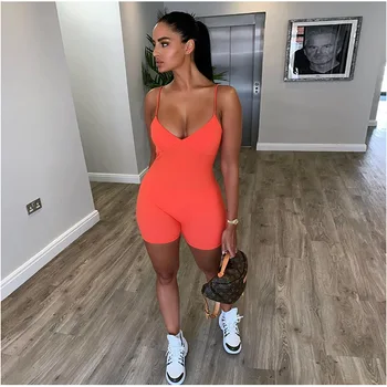 

Sweetown 2020 Summer New Body Mujer Playsuits Off Shoulder V Neck Sexy Rompers Women Jumpsuit Solid Casual Work Out Activewear