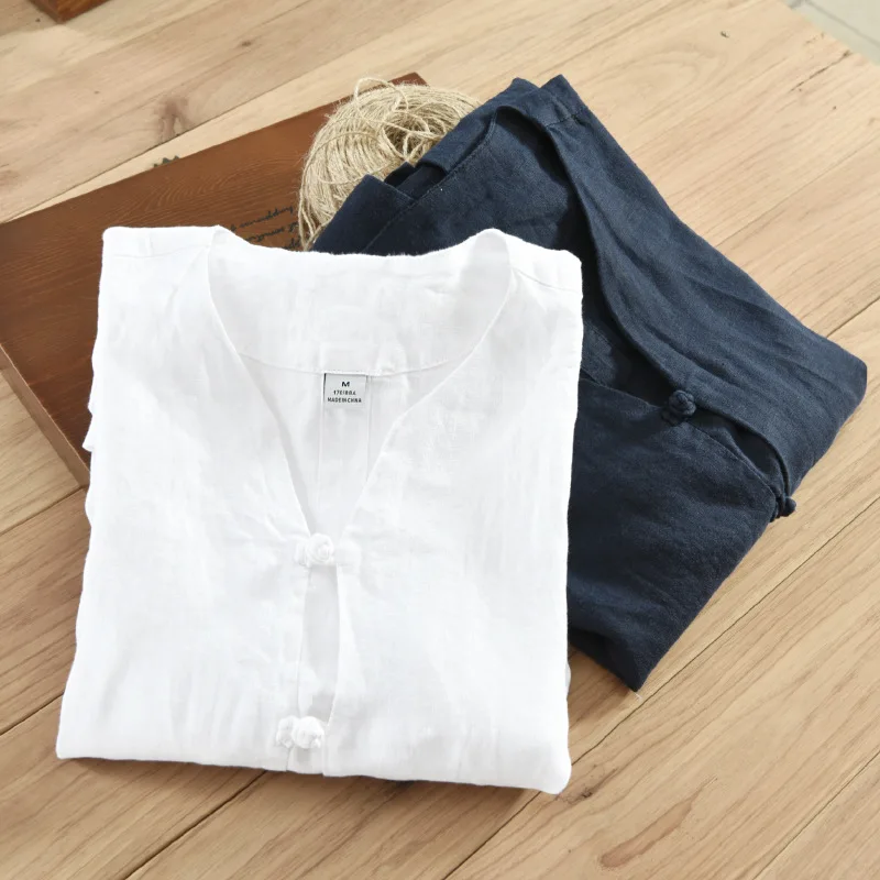 

3322 Chinese-style Pure Linen Short-sleeved Shirt