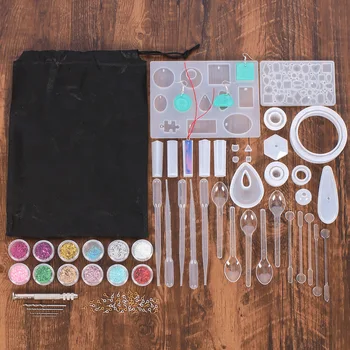 

98pcs Silicone Mold Resin Jewelry Making Kits Designer DIY Keychain Pendant Stone Charm Bangle Epoxy Resin Molds With Glitter