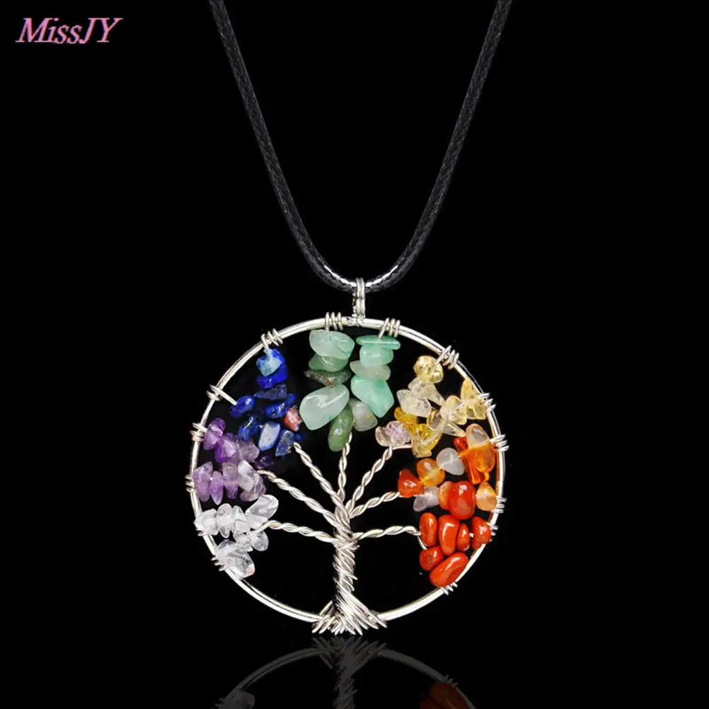 Chakra Tree Of Life Pendant Necklace Copper Rose Quartz Crystal Natural Stone Necklace Women Christmas Gift women necklace