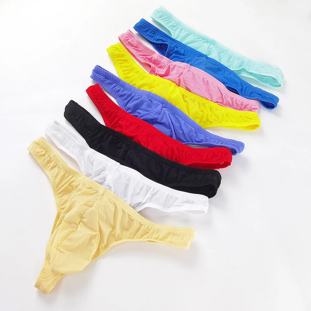 10 Color Sexy Ultra-thin Smooth Ice Milk Silk with Bag Scrotum Men's G-Strings Thongs Briefs Panties DOYEAH 5046