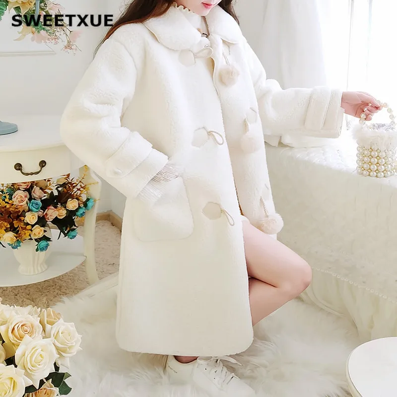 

SWEETXUE Korean Version Thick Warm Lambswool Women Coat Female Overcoat Fashion Winter New 2019 Comfortable Faux Fur Coat
