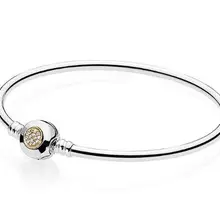 Подлинная 925 пробы серебряный браслет Momemts двухцветная Подпись змея цепь браслет подходит для женщин шарик шарм Diy ювелирные изделия