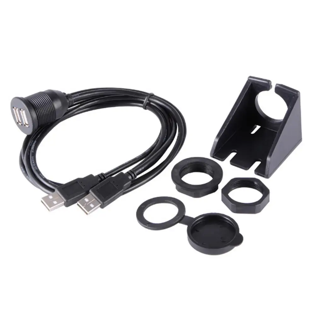 Dual USB Car Dashboard Socket Extension Cable aux кабель Flush Mount Plug Lead Panel Data Cord Car Wire Charger Extension Cable - Название цвета: black