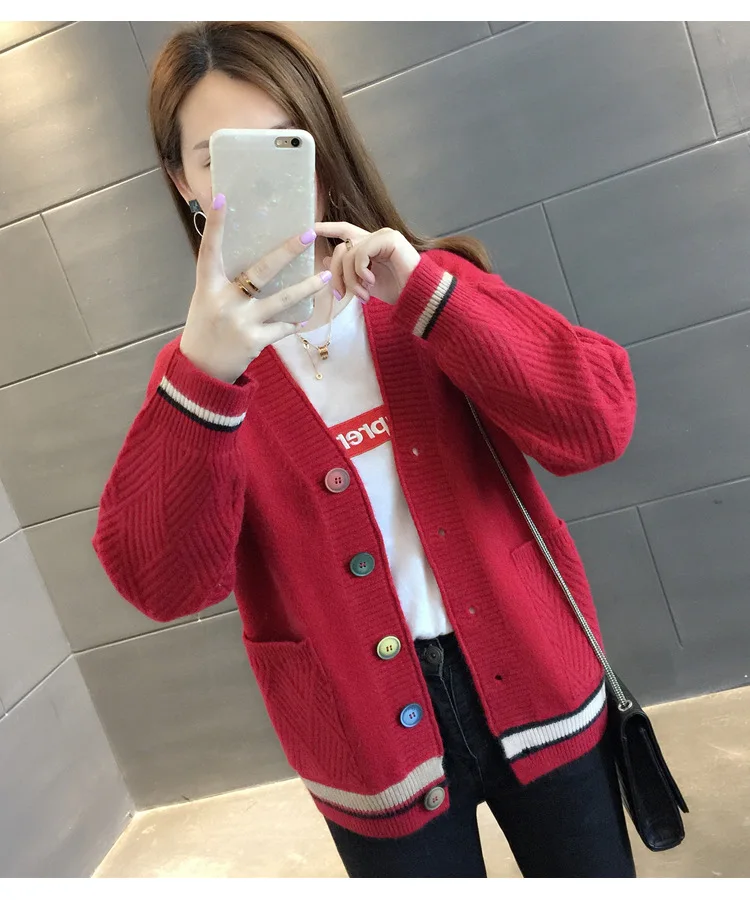 FairyShely Short sweater cardigan women Long sleeve streetwear ladies outwear jumper coat Casual female Girl winter sweater coat