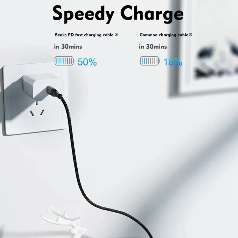Benks M11 MFi PD Fast Charging Cable For iPhone XS 11 Pro MAX X XR 8 Plus Nylon Phone Cable Type USB C to Lightning Charger Cord