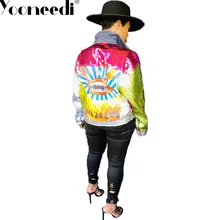 Yooneedi, осенний дизайн, высокая уличная Женская куртка, цветная, однотонная, с блестками, с круглым вырезом, полный рукав, женская верхняя одежда, CY-8238