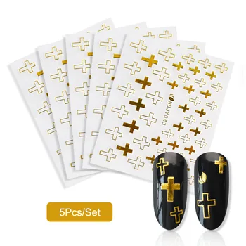 

5pcs/Set 3D Nail Stickers Gold Cutout Cross Self Adhesive Nails Sliders DIY Nail Decals For Nail Art Decorations ZJT4111