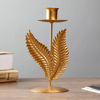 

Metal candlestick for 1 candle "Two palm leaves" gold 17.8x9x9 cm 4457061