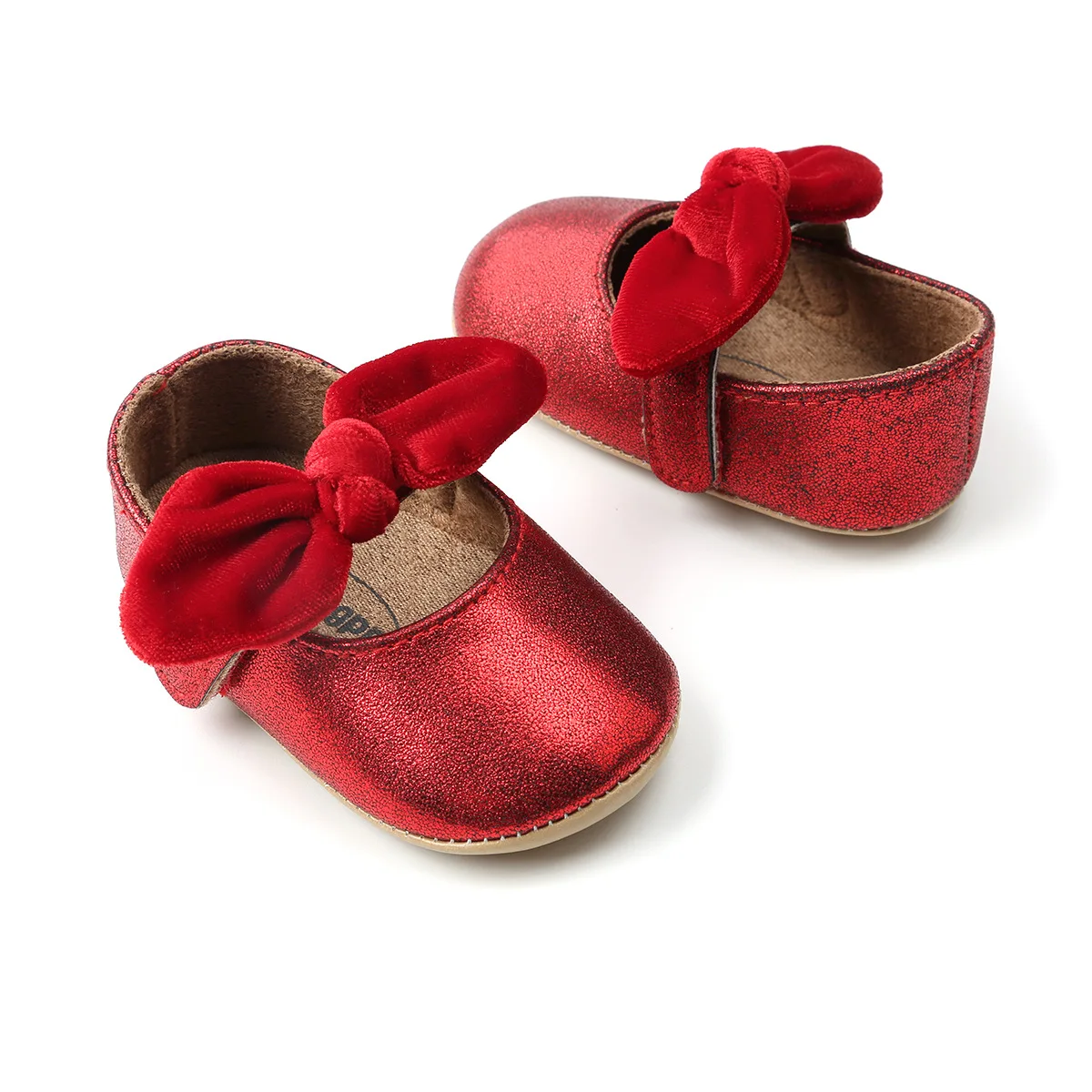 Newborn Baby Shoes Baby Boy Girl Shoes Girl Classic Bowknot Rubber Sole Anti-slip PU Dress Shoes First Walker Toddler Crib Shoes