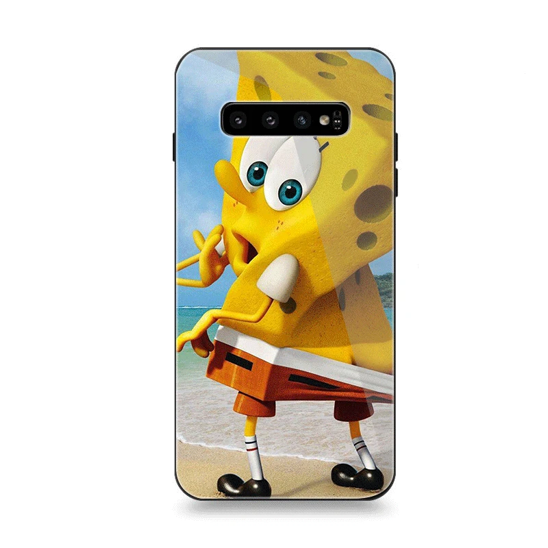Чехол для телефона Стекло для samsung A10 A20 A30 A40 A50 A60 A70 S7 край S8 S9 S10 Plus Note 8 9 10 плюс Чехол смешной рисунком из мультфильма «Губка Боб» из пробкового дерева