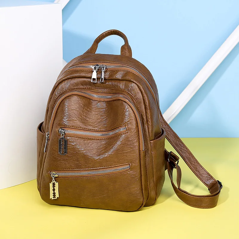 

Backpack Women's 2019 New Style Korean-style Fashion Soft Leather Backpack-Style School Bag Large Capacity Women's Casual Travel
