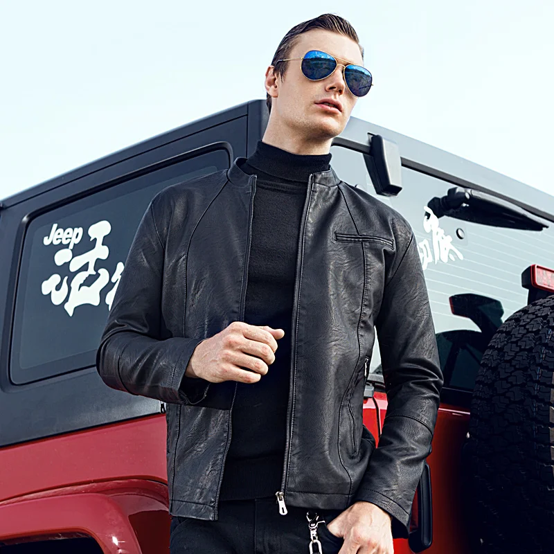Куртка LUYZJZEN Мужская зимняя из искусственной кожи на молнии однотонная 633|leather