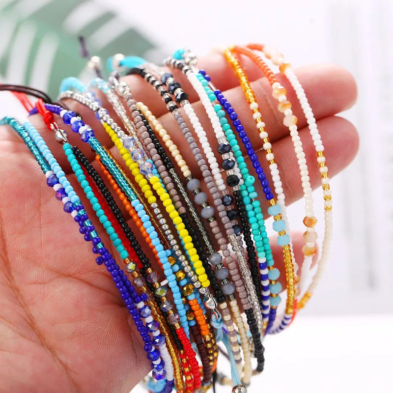 

Modyle Bohemian Handwoven Multi-layer Colorful Weave Round Beaded Bracelet Retro Rice Adjustable Rope Ethnic Bangles Wholesale