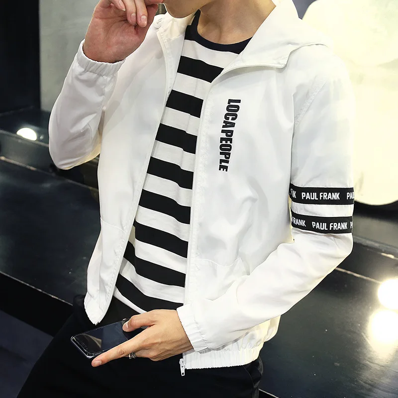 

Spring And Autumn Thin Men Hooded Lettered Slim Fit Coat Large Size Casual Versatile Trend Jacket Men's