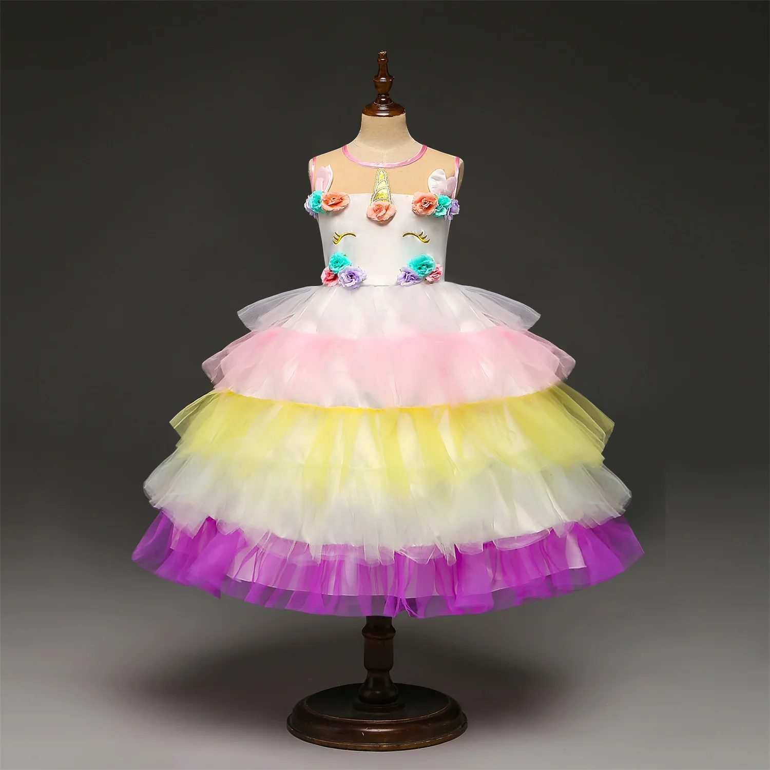Новое летнее платье принцессы для девочек с единорогом Детская одежда детское праздничное бальное платье на день рождения