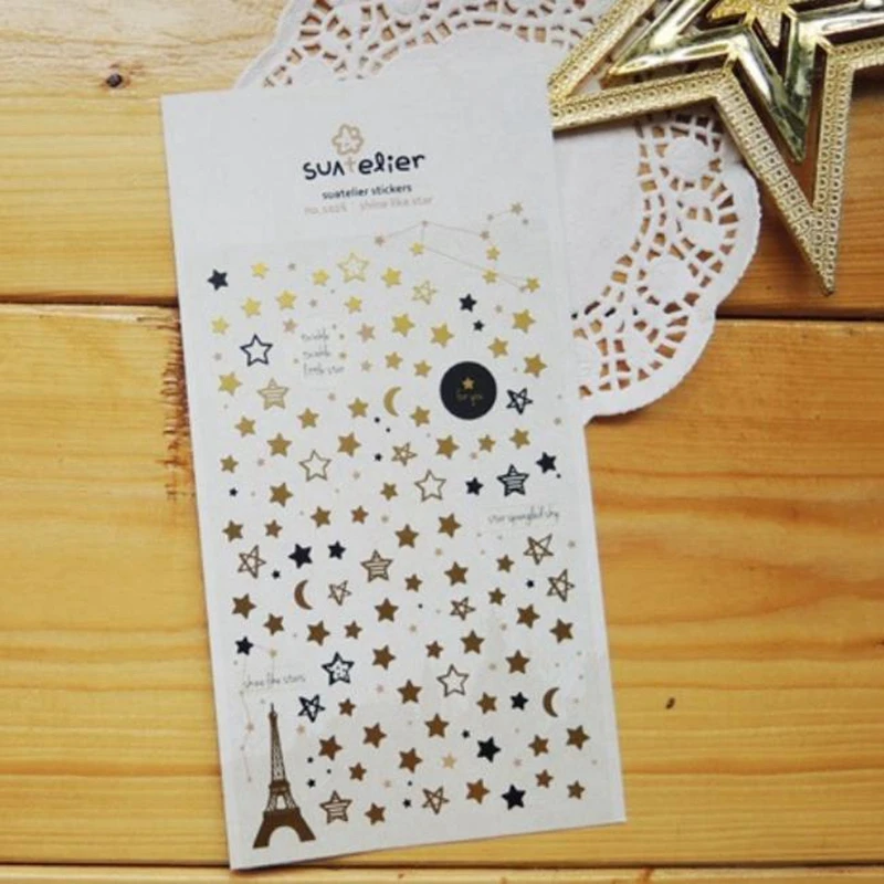 Suatelier Gold Shine Star Mini Stickers Korean Moon Tower Cutting Die PET Material Cute DIY Nail Decoration Hobby Crafts