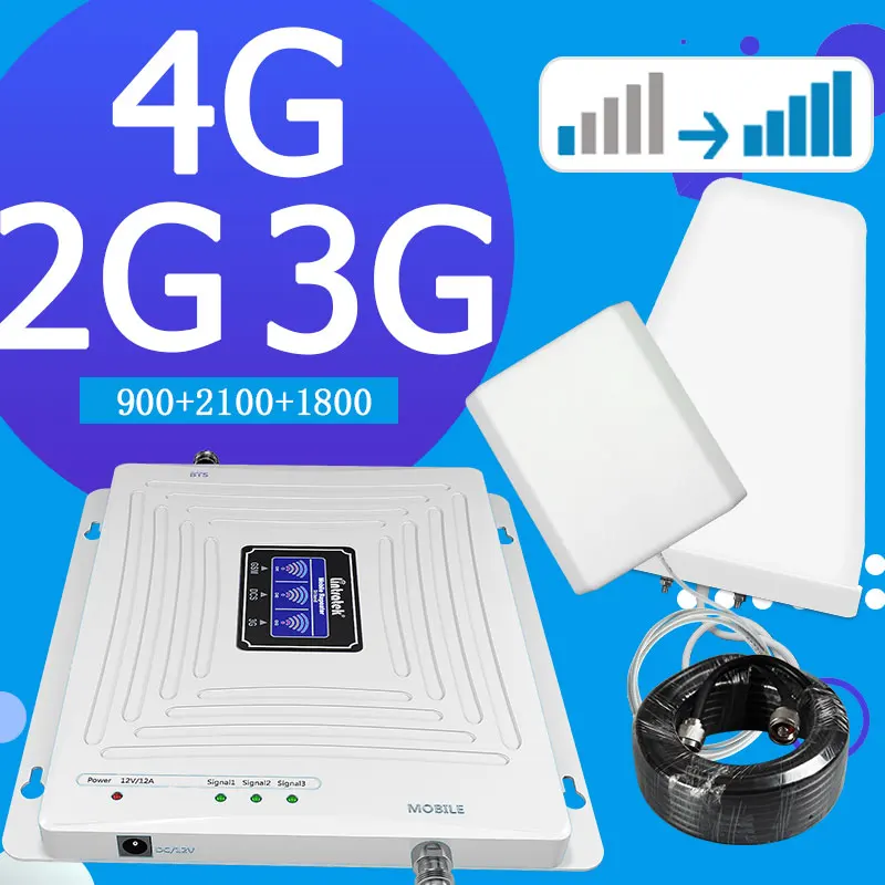 Russia Repeater 2g 3g 4g gsm signal booster repeater Tri Band 900 1800 2100 DCS WCDMA GSM LTE 4G cellular amplifier kit | Мобильные