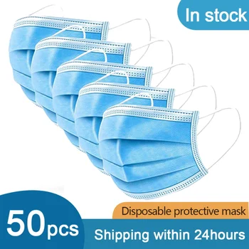 

50Pcs/100Pcs Disposable Face Nonwove Mask 3 Layers Protective Adult Mask Anti Dust Mouth Filter Anti-fog Breathable Mask
